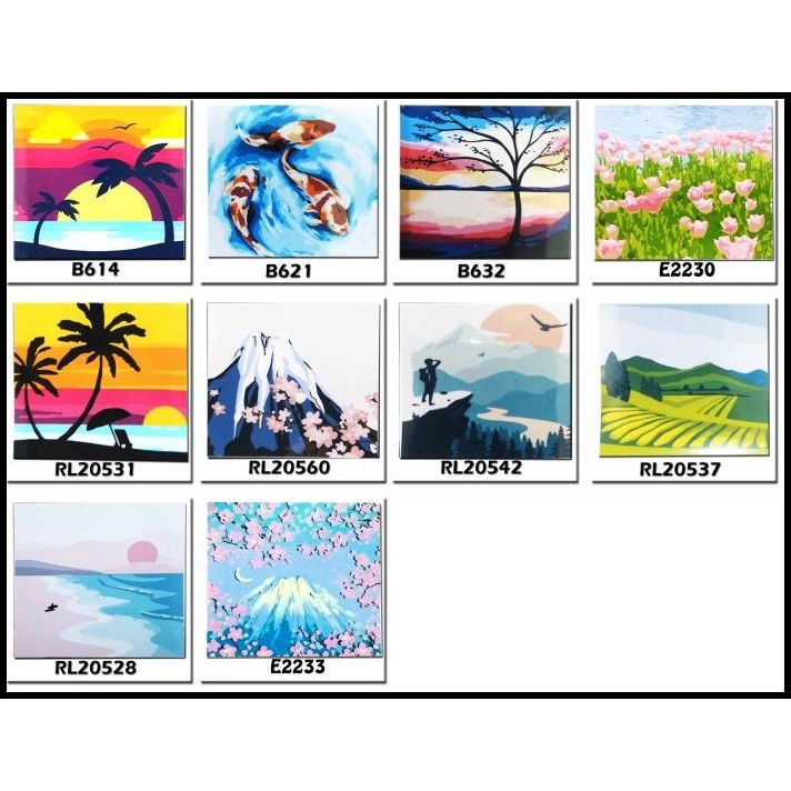 

PAINTING BY NUMBER 20X20 CM PEMANDANGAN VIEW GUNUNG VILLAGE VINTAGE