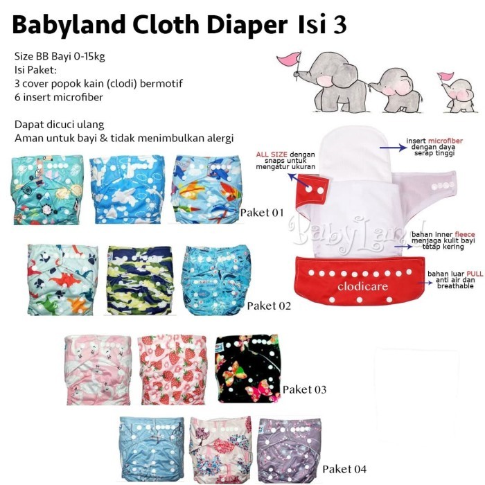BISA SPK CLODI CLOTH DIAPER BABYLAND 2 INSERT MICROFIBER Paket 01
