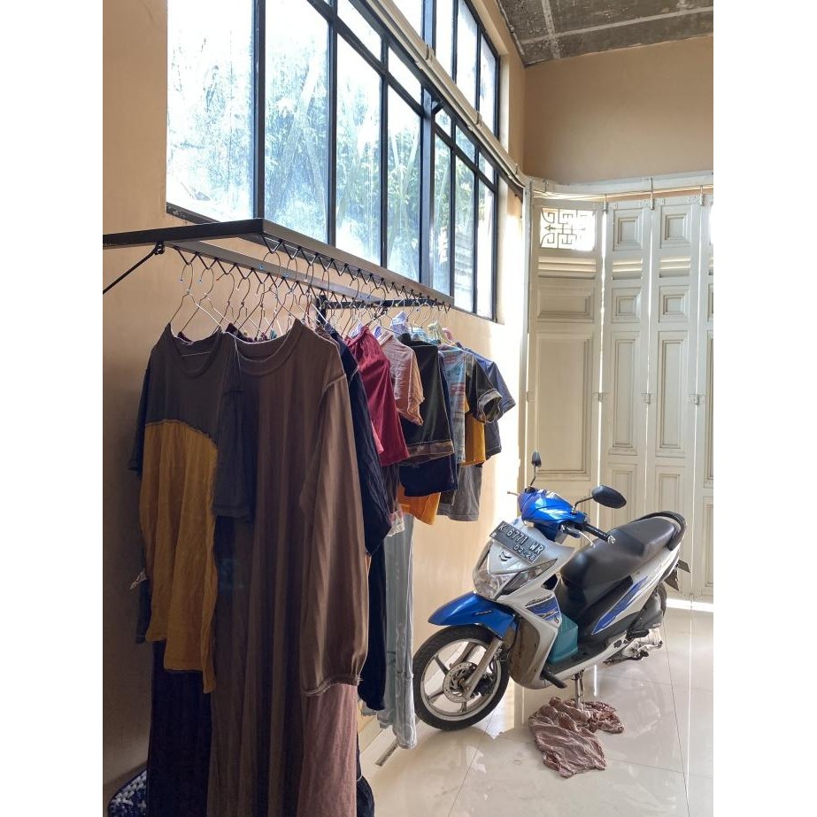 Jemuran Baju Dinding Lipat Baja Holo Galvanis Rumah Tangga Laundry