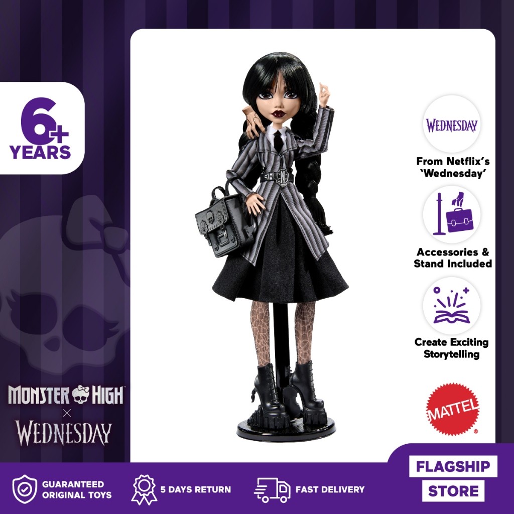 Monster High Wednesday Addams Doll in Nevermore Academy Uniform - Mainan Boneka Anak Perempuan