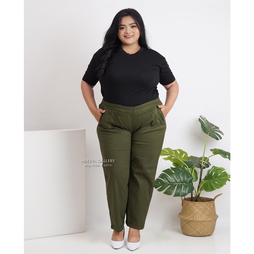 Flash Sale Adeeva Kenzie Super Jumbo Celana Panjang Wanita Jumbo Katun Twill Stretch Grosir