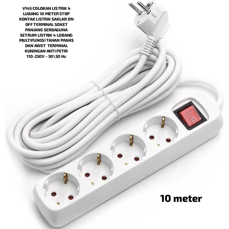 V145 ORI COLOKAN 10M LISTRIK 4 LUBANG  M STOP KONTAK LISTRIK SAKLAR ON OFF TERMINAL SOKET PANJANG SE