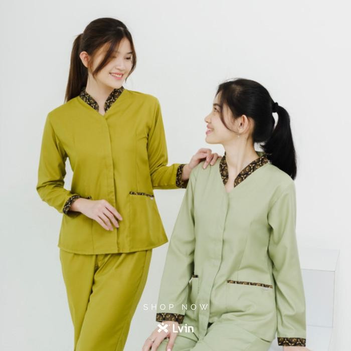 Lvin Baju Seragam Suster Haira Batik Series Lengan Panjang  / Nanny Uniform/Seragam Klinik / Baju Ja