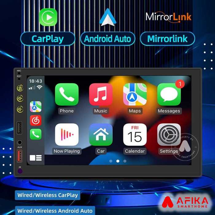 Head Unit Mobil Android Auto Apple CarPlay Double DIN Bluetooth AUX