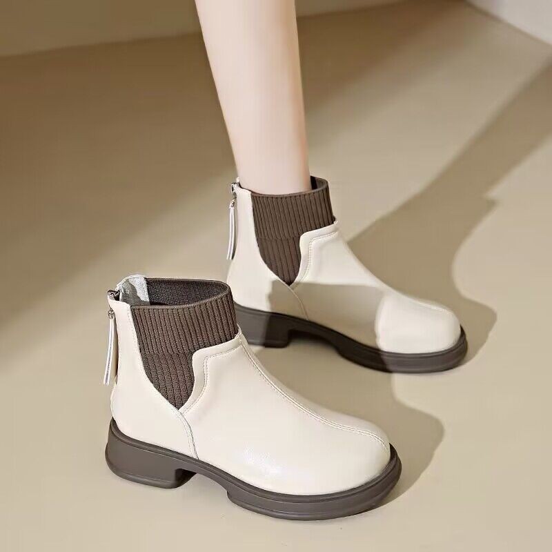 Women's Autumn and Winter New British Style Ankle Boots Back Zip Short Boots Martin Boots