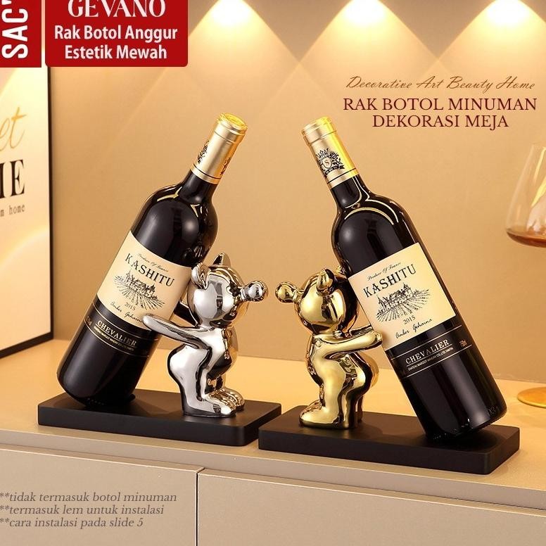 KLJ GEVANO Rak Botol Anggur Minuman Bottle Rack Wine Holder Dekorasi Meja Bar Koleksi Souvenir Gift 