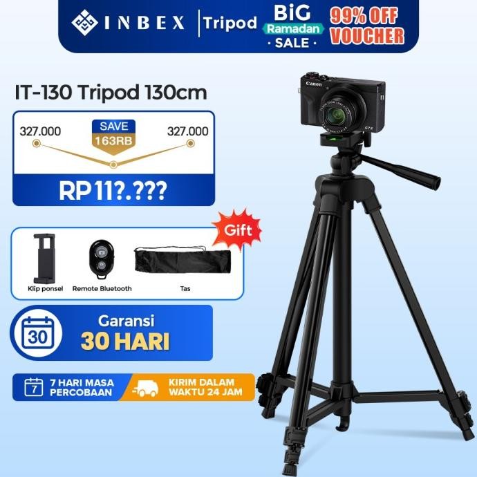 INBEX IT130 TRIPOD 130CM PROFESIONAL TRIPOD HANDPHONE/KAMERA/DSLR+BLUETOOTH REMOTE COD
