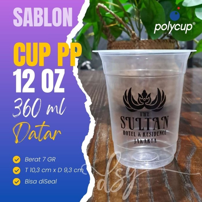 Cetak Cup Plastik DATAR 12 OZ PP - 7 GR Sablon Print