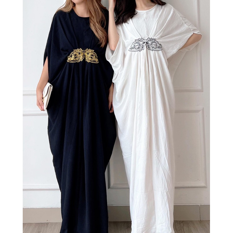 Kaftan Wanita 2025 Simple Elegan Baju Lebaran Cewek Pakaian Keluarga Tunik Murah Abaya Kaptan Bordir