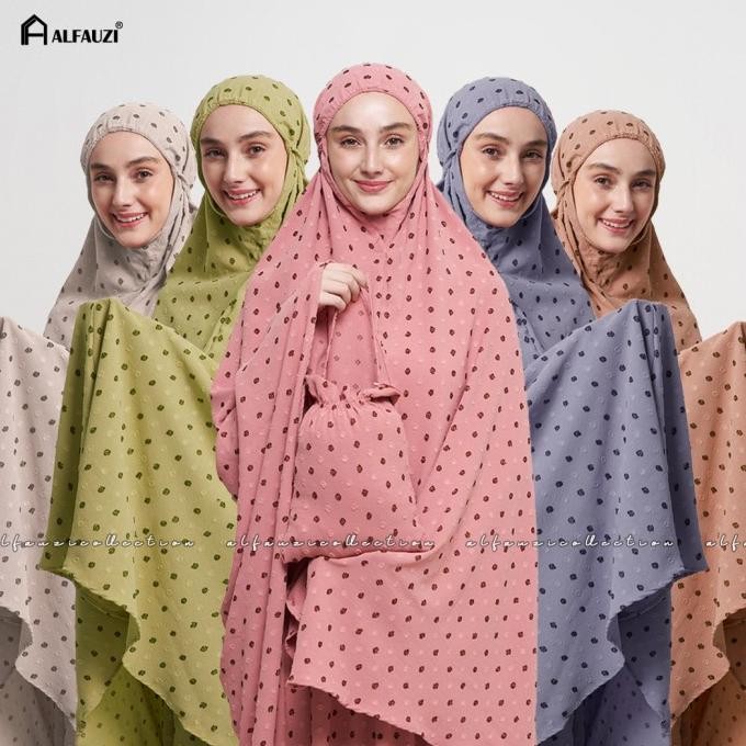 Mukena Wanita Premium Travel Bahan Adem Alfauzi Dewasa Crinkle Dot Twotone Uragiri Airflow Premium M