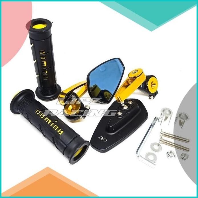 [ Paket 2B ] Spion Jalu Oval Full Cnc + Handgrip Domino Racing - Gold,