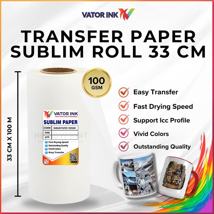 

TERLARIS - Kertas Sublim Roll A3+ 33cmX100m Quick Dry Warna Pekat Sablon Kaos Mug