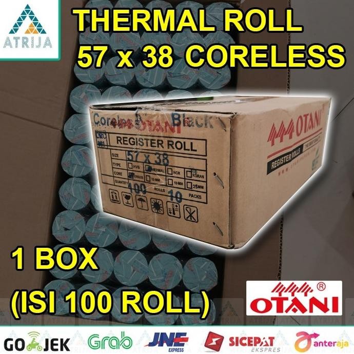 

TERBARU - 1 BOX (100) CORELESS Kertas Thermal Struk kasir OTANI Black 57x38