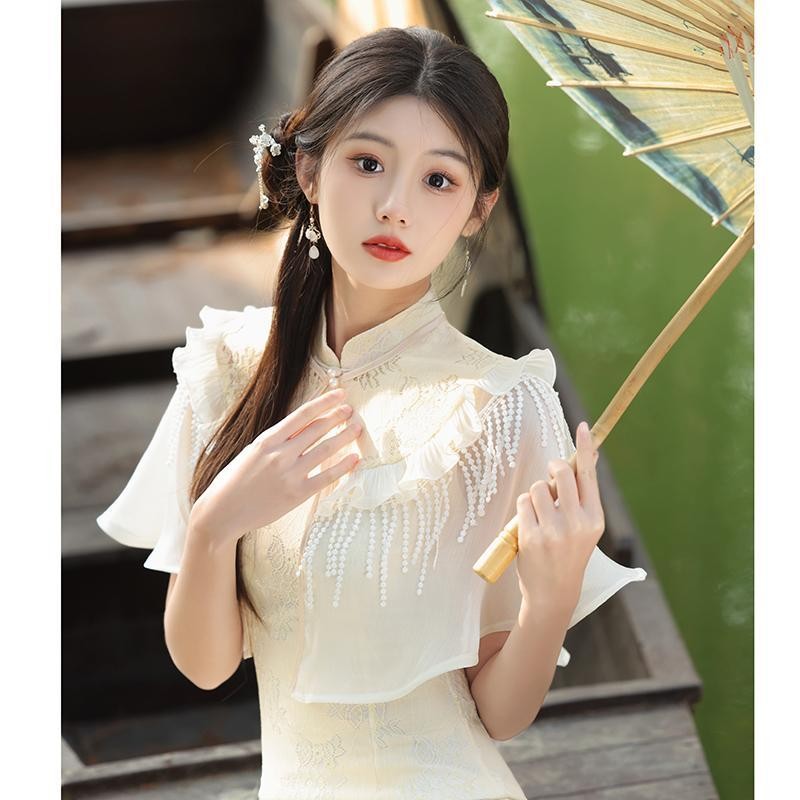 Improved Cheongsam New Summer White Two-Piece Set Dress