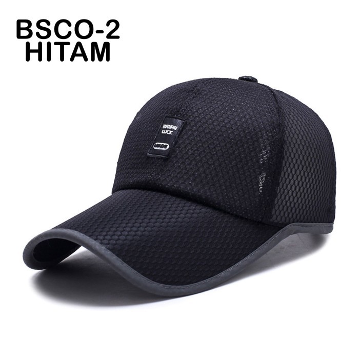 Terlaris Topi Baseball Pria Distro Polos Trucker Hat Jaring Gaya Casual Sport Cap - 2-HITAM