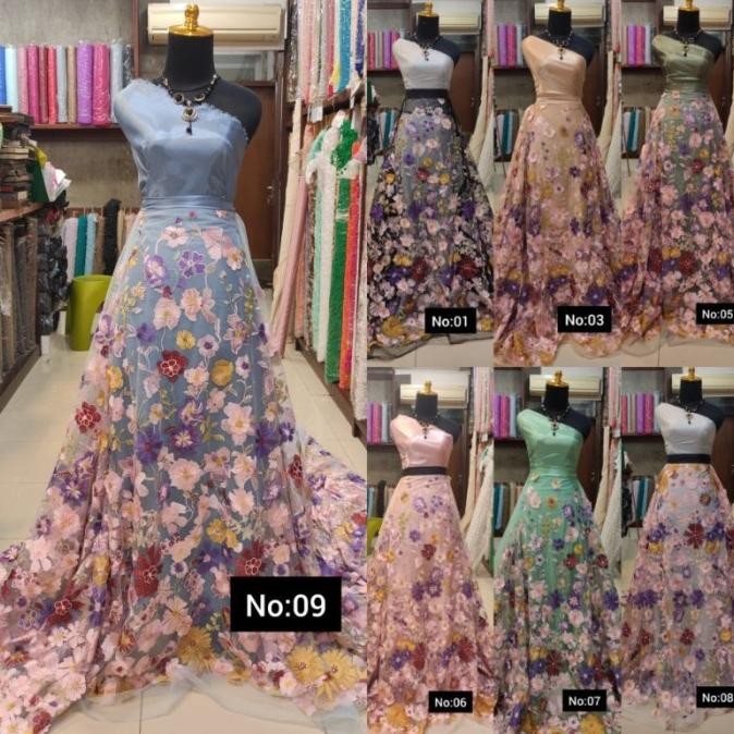 ------] Kain Tile Brokat 3D Bunga Timbul Valentino AT342 Varian