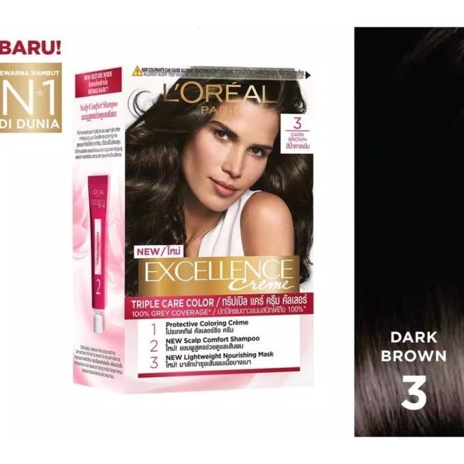 

L'OREAL PARIS EXCELLENCE CREME 3 DARK BROWN / CAT RAMBUT LOREAL ORIGINAL