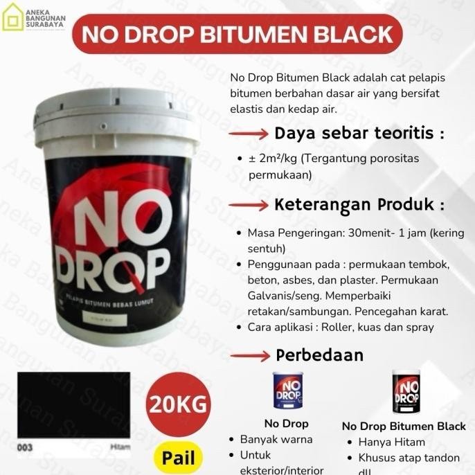 

NO DROP BITUMEN BLACK 20KG PAIL |CAT PELAPIS ANTI BOCOR ORIGINAL