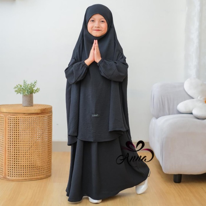 PRODUK TERBATAS Gamis Anak Perempuan Syar'i Full French Khimar Set Cadar Hitam Terbaru