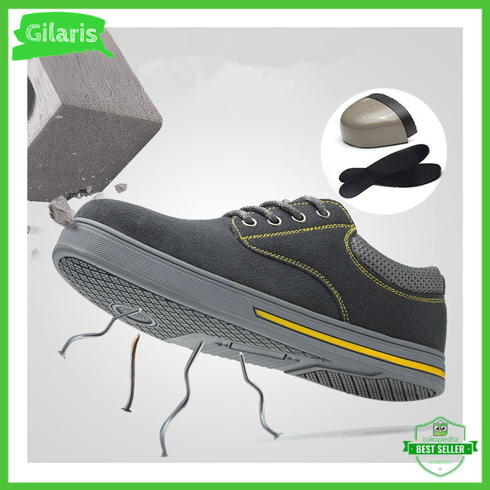 Jual Sepatu Safety Shoes Pria/Wanita Kets Warna Hitam/Abu-Abu 36-46 Sporty