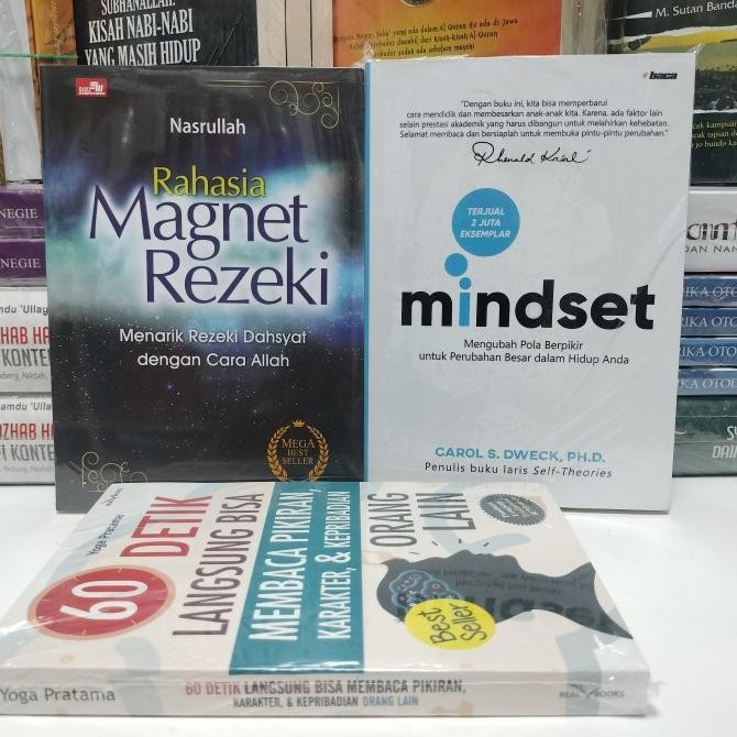 ori - paket 3 buku rahasia magnet rezeki, mindset, dan 60 detik langsung bis