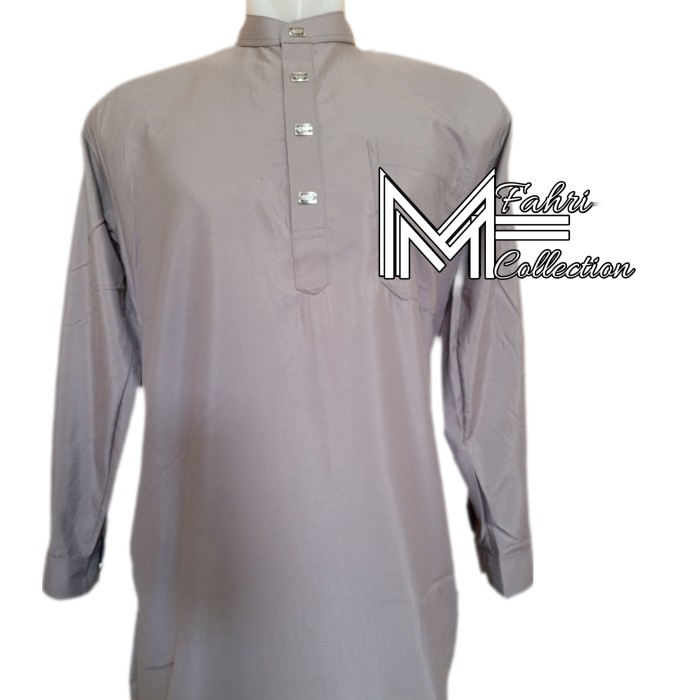 Jubah Pria Jubah manset mikro kancing impor Pria Muslim Gamis Dewasa - Abu-abu, L jumbo lengan panja