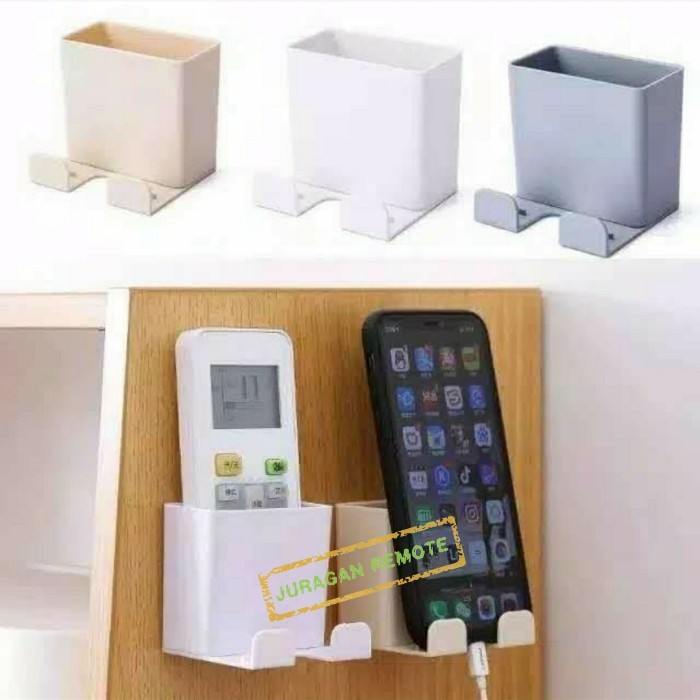 Holder HP Remote Ac Tv Tempel Dinding Tembok Multifungsi Tempat Colokan Rak Gantung Serbaguna