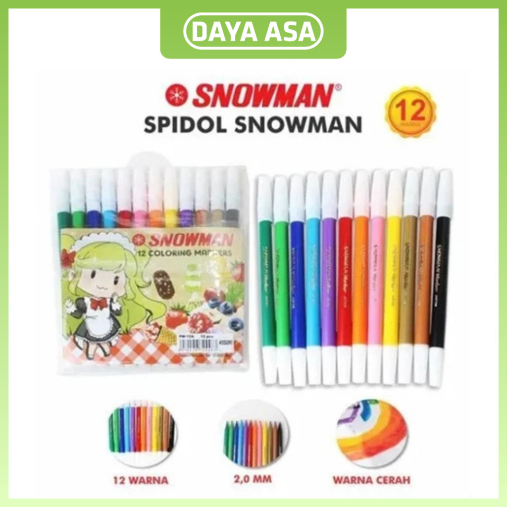 

Spidol Snowman 12 Warna PW-12A Kecil Mewarnai Anak Belajar Menggambar