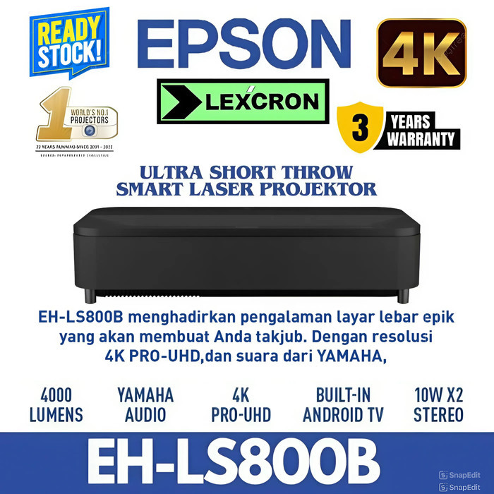 Projector EPSON EH-LS800B 4K PRO-UHD Laser Projection TV