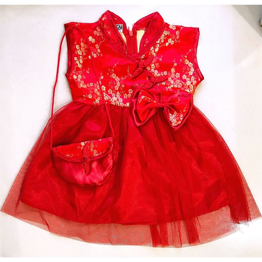 Setelan Baju Imlek Oneset Bocah Tanggung Shio Outfit Chinese Dres Merah Chengsam Newyear Remaja Laki