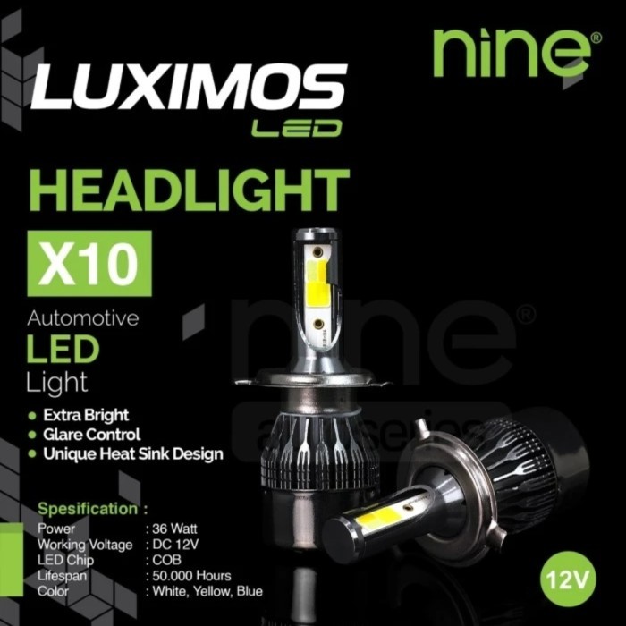 X10 H11 h13 h16 Luximos led Nine Putih Kuning Ice Blue