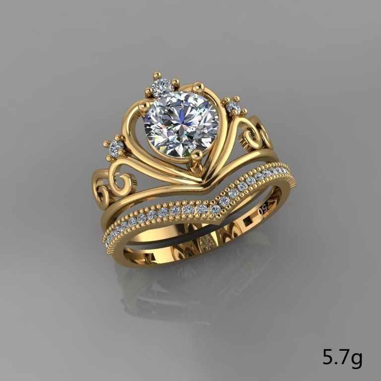 Cincin Mahkota Temperamen Berlian Imitasi Putih Bertatahkan Emas Imitasi