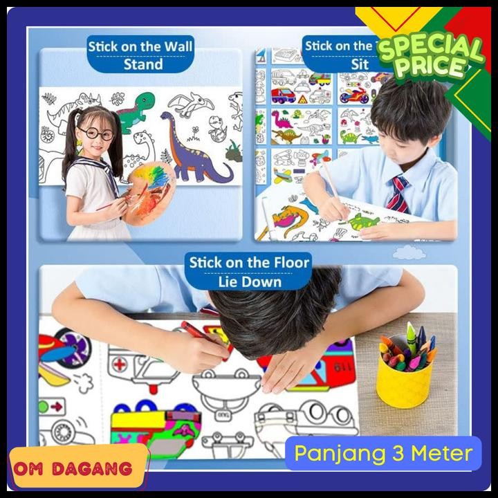 

Lembar Kertas Mewarnai Roll Tempel Dinding Drawing Paper 3 Meter