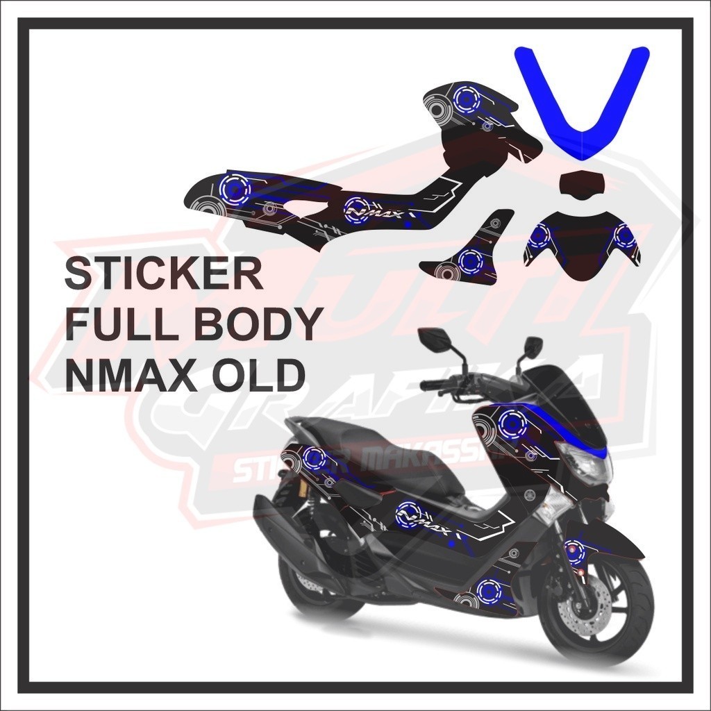 Decal NMAX OLD Full Body Sticker NMAX Lama Motif Garis Hitam Biru Keren