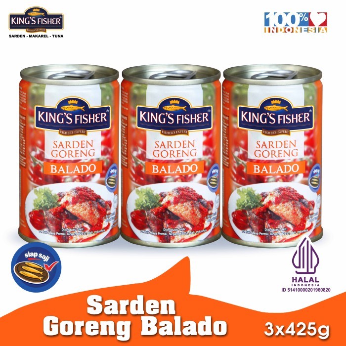 

PAKET 3 pcs King's Fisher Sarden Goreng Rasa Balado Makanan Kaleng 425 ASLI