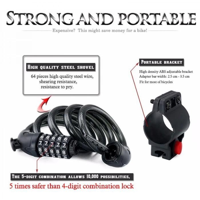 Kunci Gembok Sepeda Mtb Anti Maling Kode Angka Kombinasi 5 Digit
