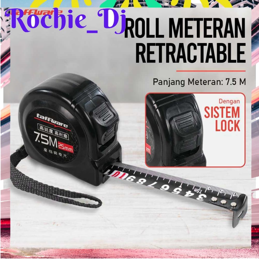 TAFFWARE ROLL METERAN RETRACTABLE RULER PRECISION STEEL PANJANG 7.5 METER - SD75M