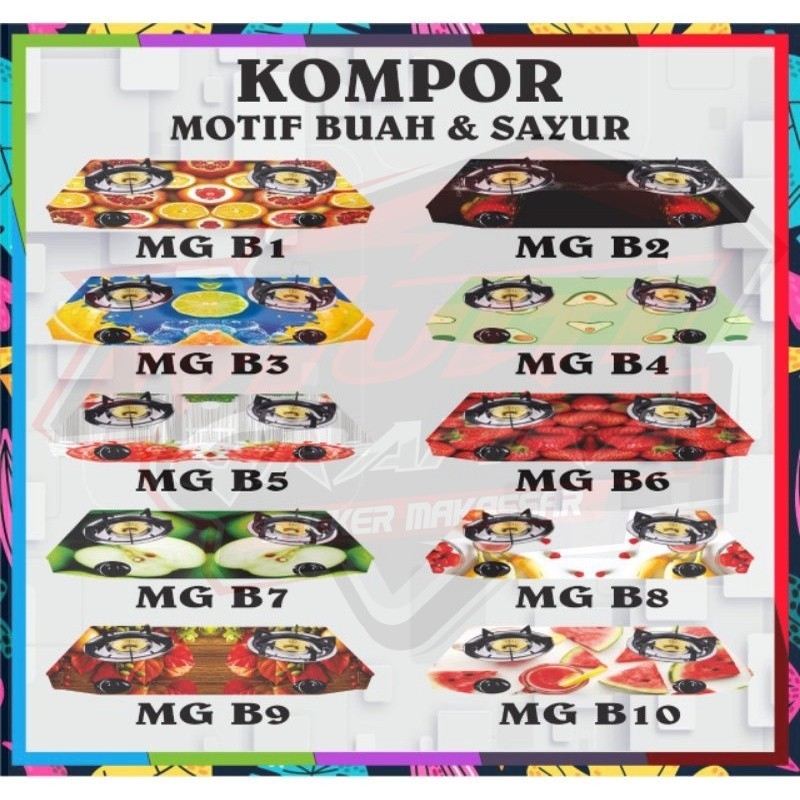 Stiker Kompor Gas RINNAI 2 Mata Motif Buah & Sayur stiker Dapur 2 tungku rinai  stiker