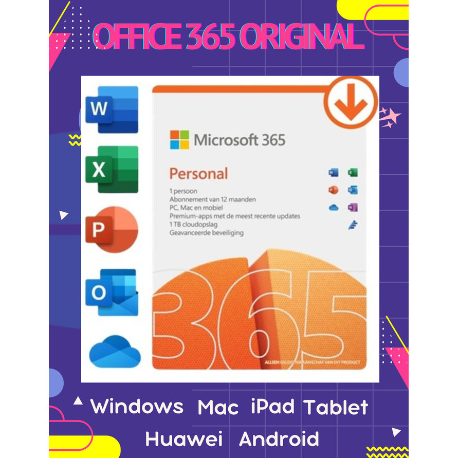 Microsoft Office 365 Original 1 User 5 Device Mac/ Macbook/ Win/ iPad/ Tab/ Android