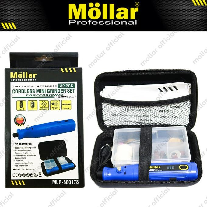 MOLLAR 800178 Mini Grinder Set 32 pcs Baterai Cordless Gerinda Tuner
