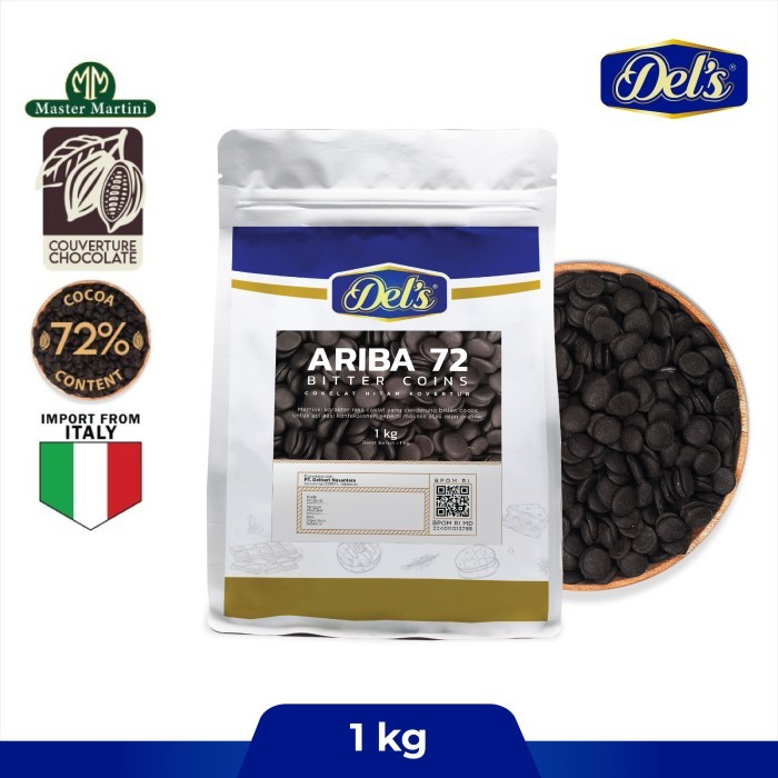 

Del's Ariba Couverture Dark Chocolate Coin 72% / Cokelat Koin - 1 Kg