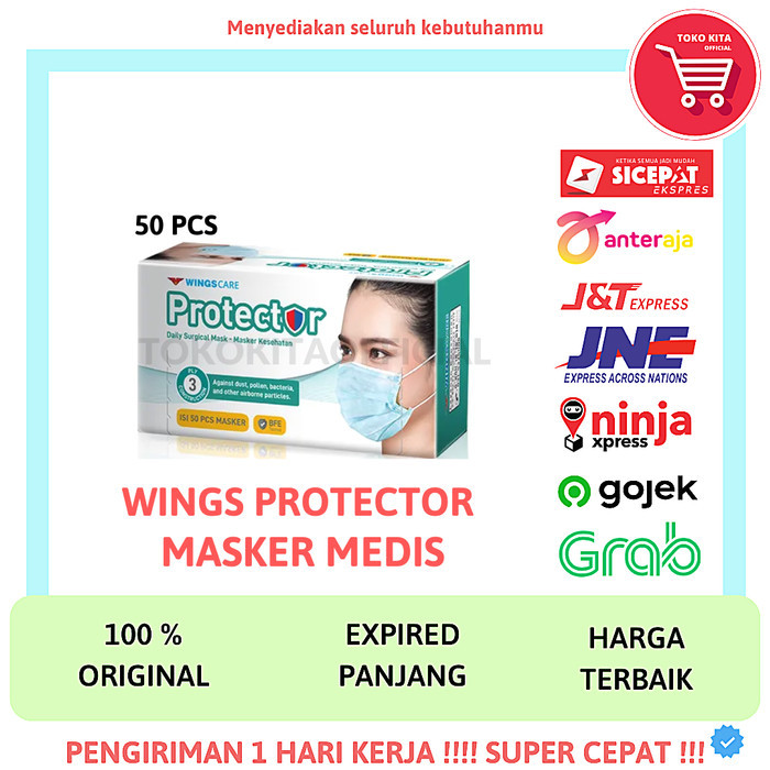 Murah WINGS PROTECTOR MASKER MEDIS ISI 50 PCS DISPOSABLE SURGICAL MASK WINGS Non COD