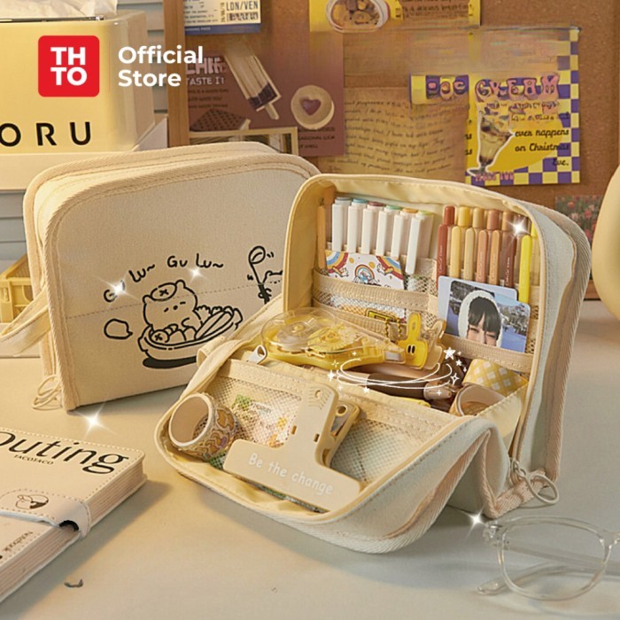 

THTO Tas Tempat Pensil Case Pouch Minimalis Anak Sekolah Gulu Gulu Canvas Stationery Kantor A154