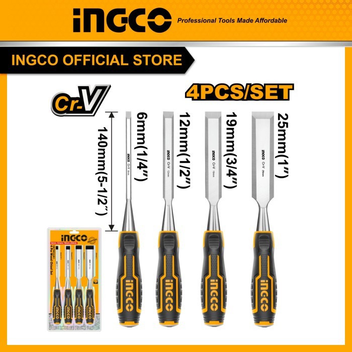 

Pahat Tatah Ukir Kayu 4-Pcs Wood Chisel Set (6-25 mm) INGCO HKTWC0401