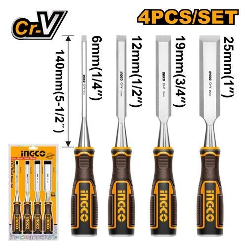 

4-Pcs Wood Chisel Set (6-25 mm) INGCO HKTWC0401 Pahat Tatah Ukir Kayu