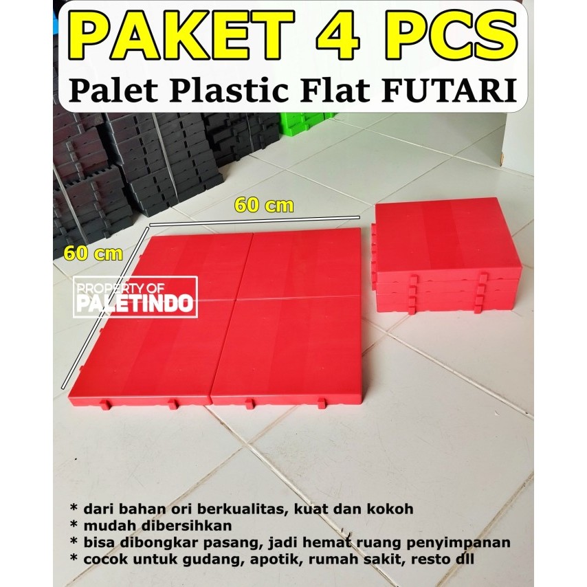 

PAKET 4 PCS Palet Plastik FLAT SURFACE Untuk Gudang, Apotik, Rumah Sakit & Resto FUTARI 30 x 30 x 3