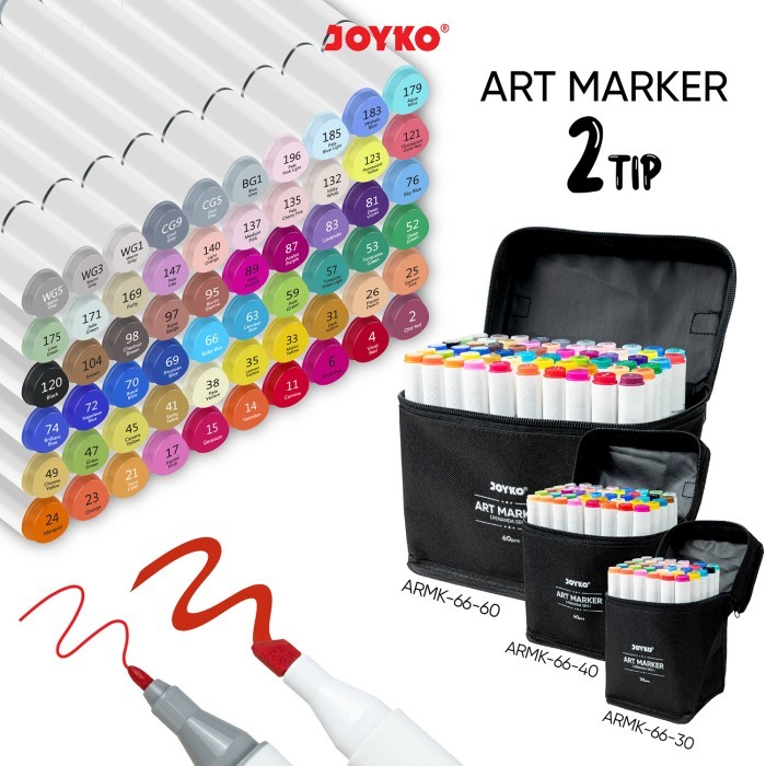 

Art Marker Spidol Penanda Seni Berwarna Joyko ARMK-66-30 ~ 60 Colors