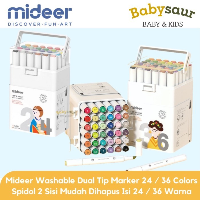

Mideer Washable Marker Dual Tip Spidol Wipe Clean 24 Warna Warni Anak