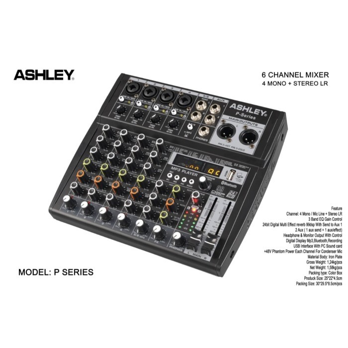 Mixer Ashley P Series 6 Channel Usb Bluetooth Dsp Efek Vokal Original