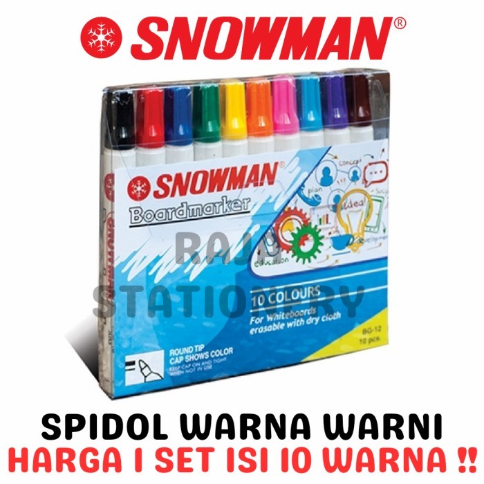 

Snowman Colour Whiteboard Marker 10 WARNA / Spidol Warna Snowman